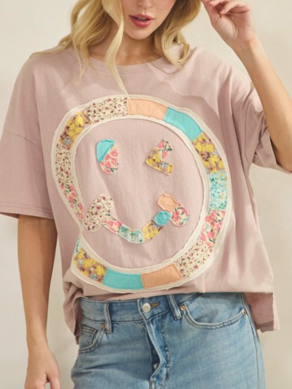 Sage + Fig Patchwork Smiley Tee